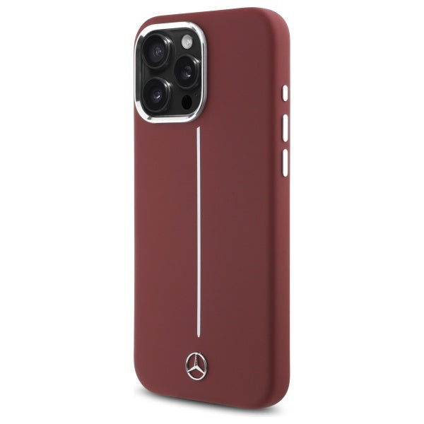 Mercedes Silicone White Stripe MagSafe Case for iPhone 16 Pro Max - Red