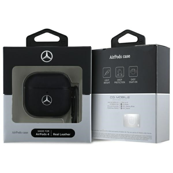 Mercedes MEA4CSLBK AirPods 4 cover black/black Leather Metal Logo