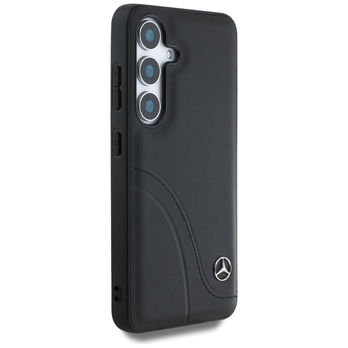 Mercedes Leather Curved Stitches Case for Samsung Galaxy S25 - Black