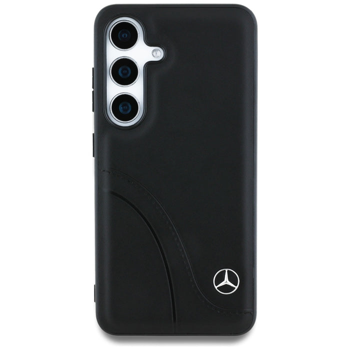 Mercedes Leather Curved Stitches Case for Samsung Galaxy S25 - Black