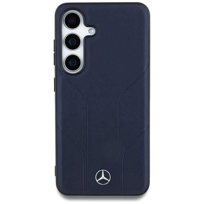 Mercedes Leather Debossed Lines MagSafe Case for Samsung Galaxy S25 - Blue