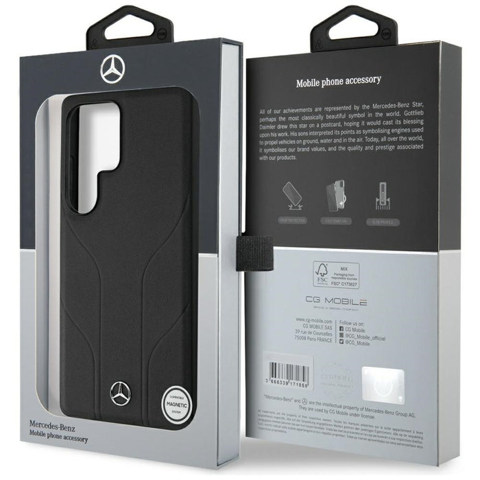 Mercedes Leather Debossed Lines MagSafe case for Samsung Galaxy S25 Ultra - black