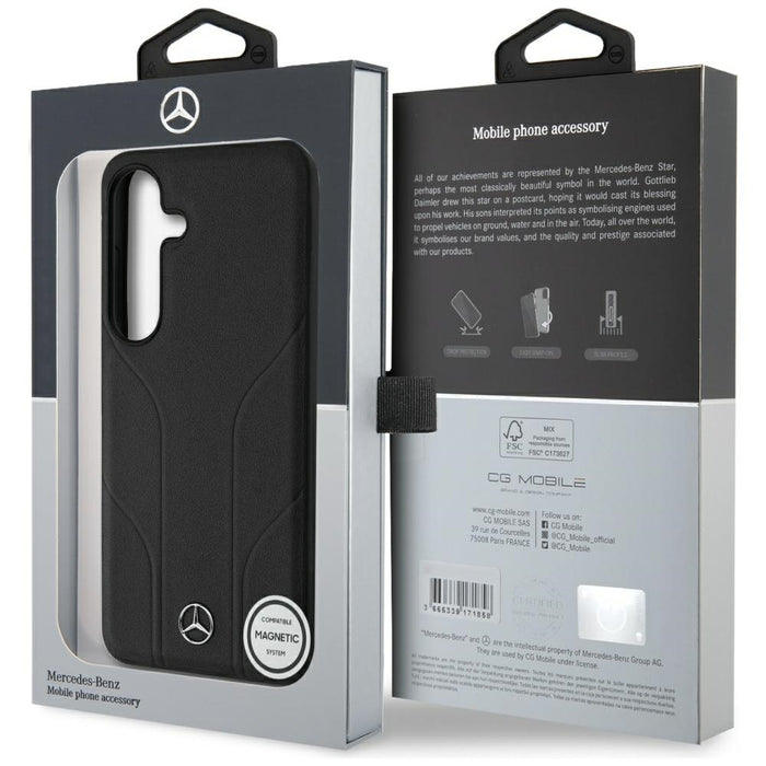 Mercedes Leather Debossed Lines MagSafe case for Samsung Galaxy S25+ - black