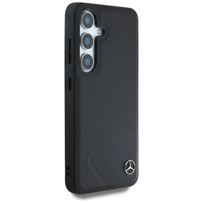 Mercedes Leather Horizontal Debossed Curves MagSafe Case for Samsung Galaxy S25 - Black