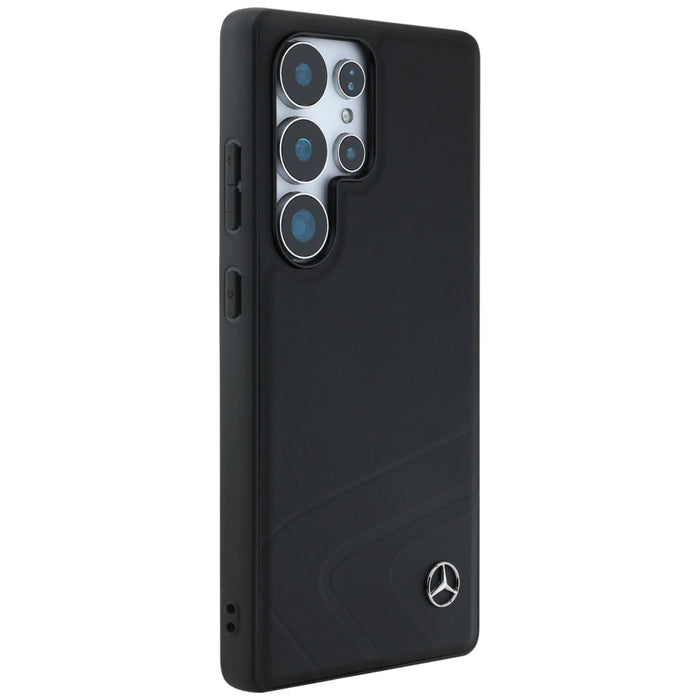 Mercedes Leather Horizontal Debossed Curves MagSafe Case for Samsung Galaxy S25 Ultra - Black