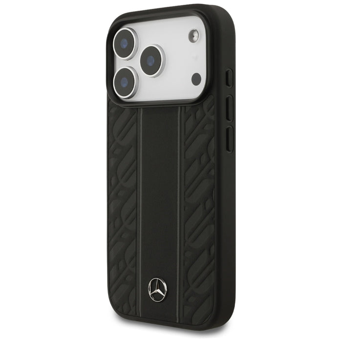 Mercedes Leather Laurel Leaves Stripes MagSafe Case for iPhone 17 Pro - Black