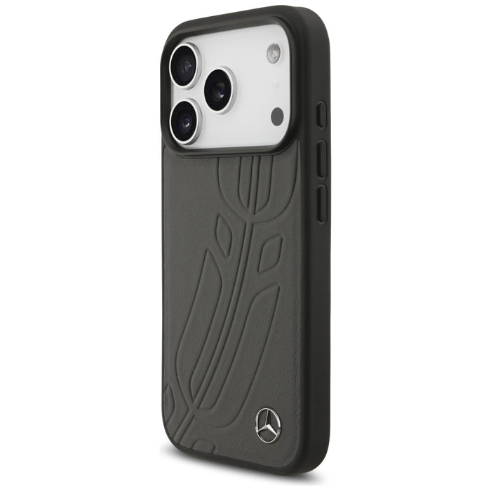Mercedes Leather Large Laurel Leave MagSafe Case for iPhone 17 Pro - Black and Gray