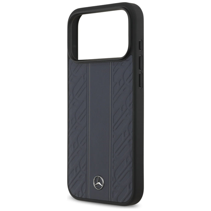 Mercedes Leather Laurel Leaves Stripes MagSafe Case for iPhone 17 Pro Max - Blue