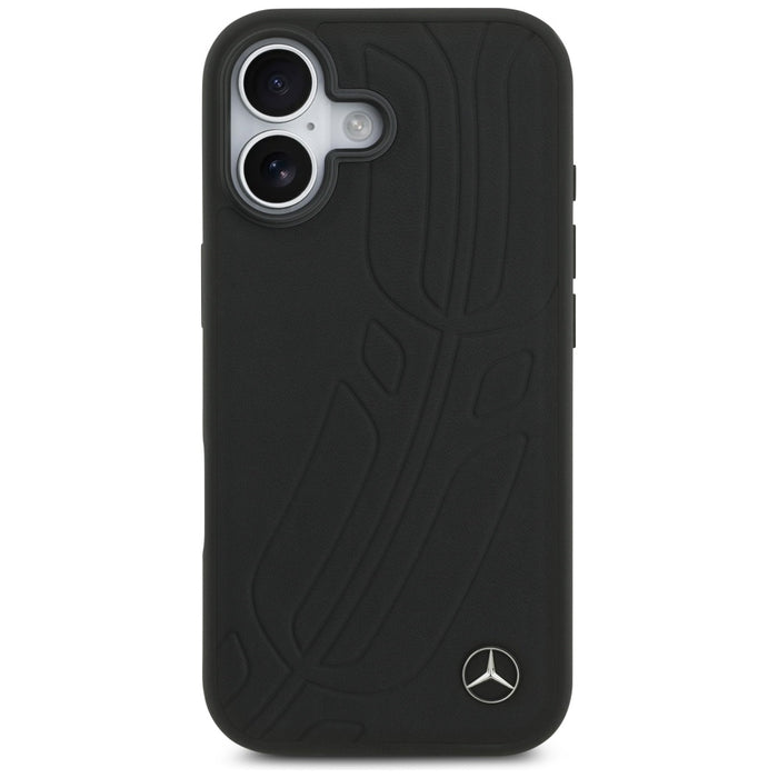Mercedes Leather Large Laurel Leave MagSafe Case for iPhone 17 - Black