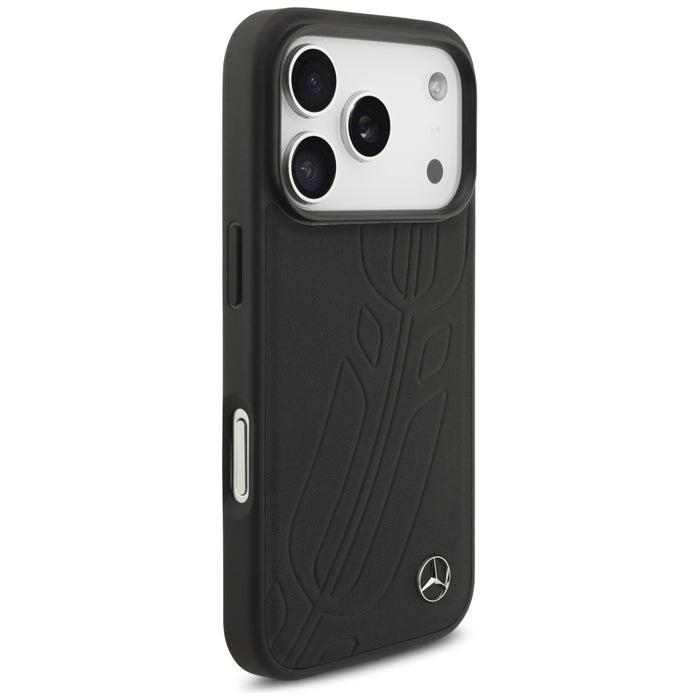 Mercedes Leather Large Laurel Leave MagSafe Case for iPhone 17 Pro - Black