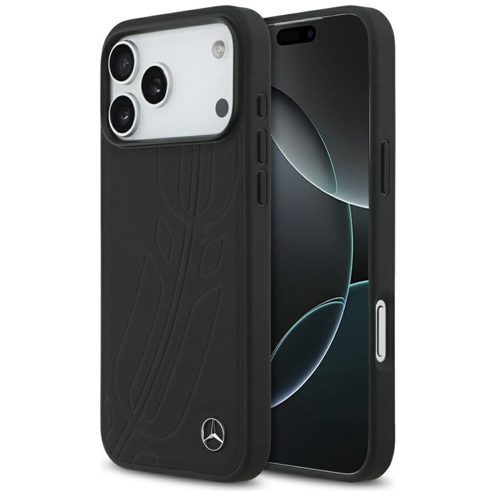 Mercedes Leather Large Laurel Leave MagSafe Case for iPhone 17 Pro Max - Black