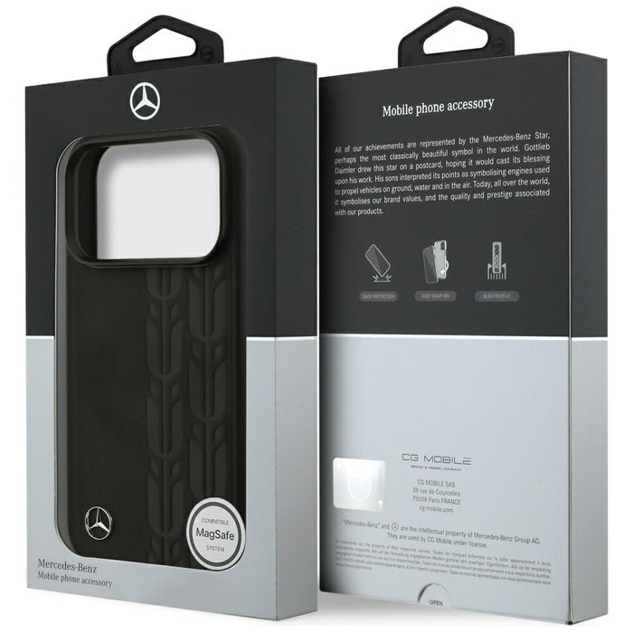 Mercedes Leather Laurel Leaves MagSafe Case for iPhone 17 Pro - Black