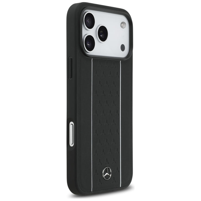 Mercedes Leather Star Pattern Stripes MagSafe Case for iPhone 17 Pro Max - Black