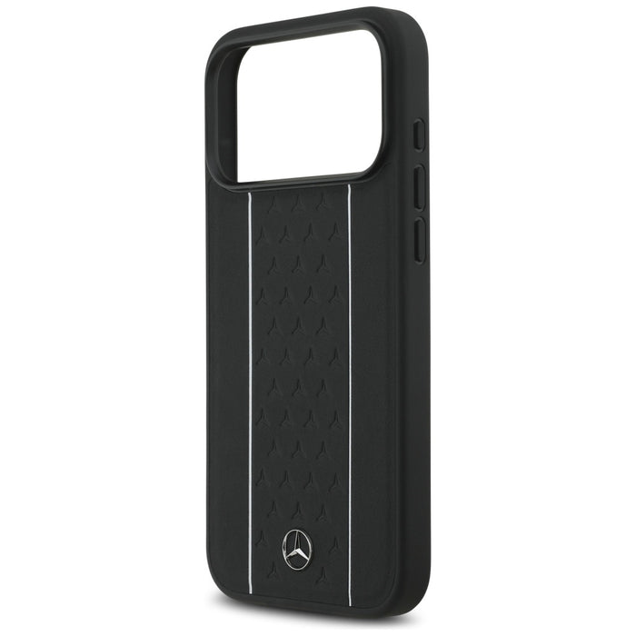 Mercedes Leather Star Pattern Stripes MagSafe Case for iPhone 17 Pro Max - Black