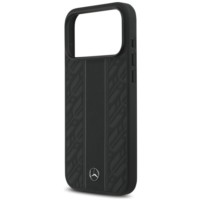 Mercedes Leather Laurel Leaves Stripes MagSafe Case for iPhone 17 Pro Max - Black