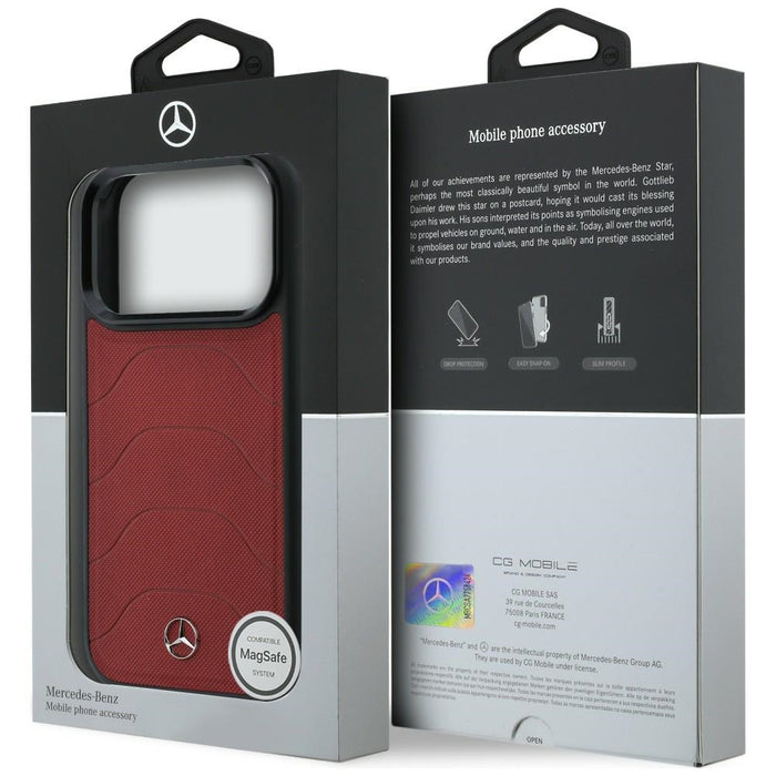 Mercedes Leather Mesh with Bow Line MagSafe Case for iPhone 17 Pro - Red