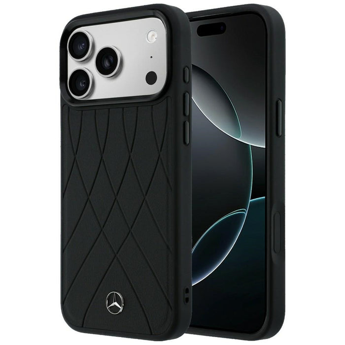 Mercedes Leather with Crossed Lines MagSafe case for iPhone 17 Pro Max - black
