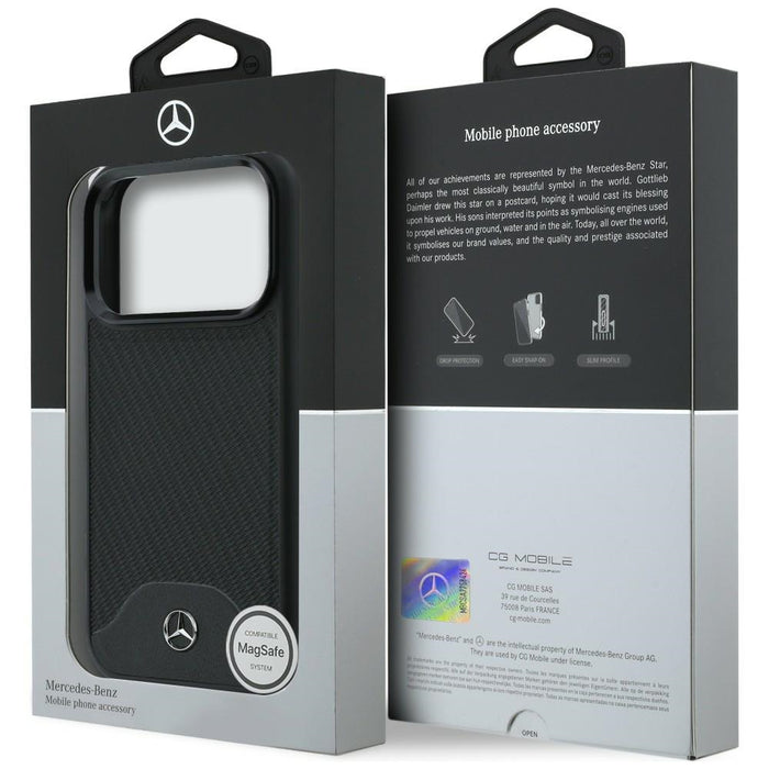 Mercedes Leather Wood Effect and Curve MagSafe case for iPhone 17 Pro Max - black