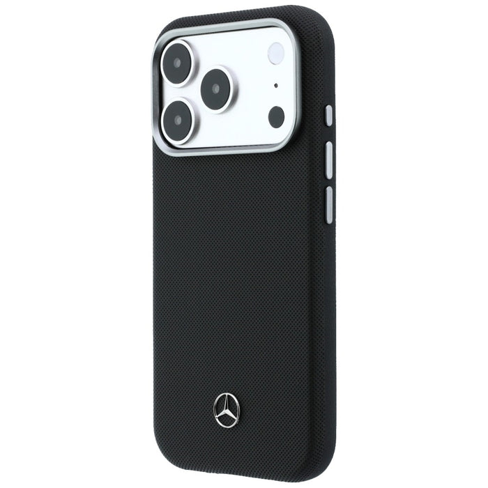 Mercedes Leather Semi Wrap Wood Effect MagSafe Case for iPhone 17 Pro Max - Black