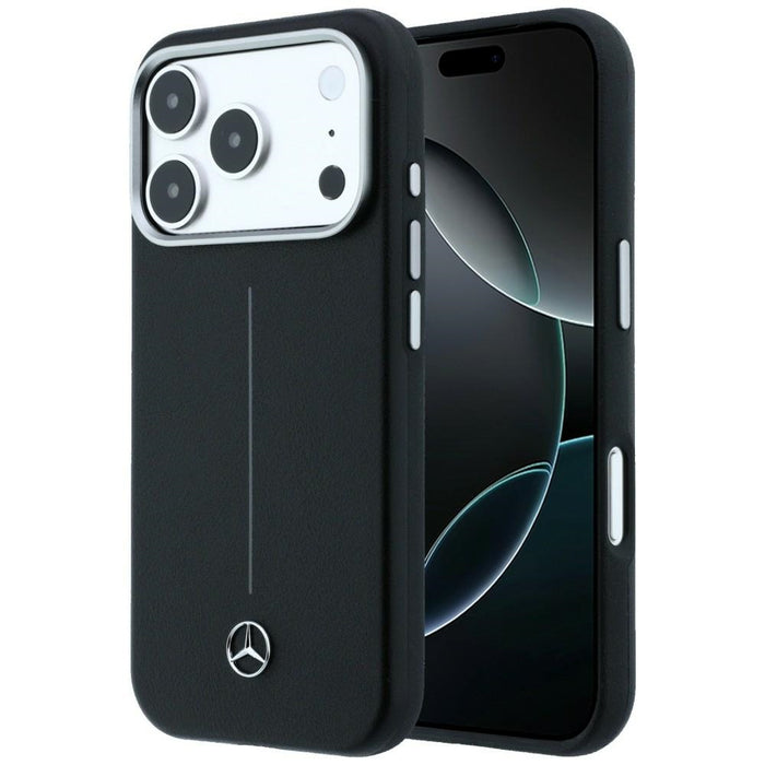 Mercedes Leather Semi Wrap Iconic Line MagSafe Case for iPhone 17 Pro - Black