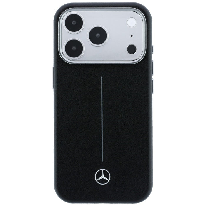 Mercedes Leather Semi Wrap Iconic Line MagSafe Case for iPhone 17 Pro - Black