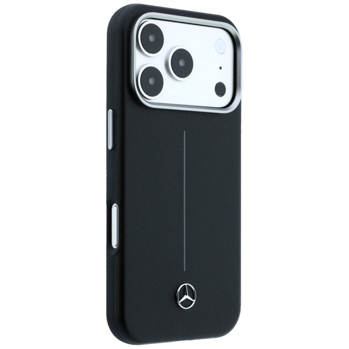 Mercedes Leather Semi Wrap Iconic Line MagSafe Case for iPhone 17 Pro - Black