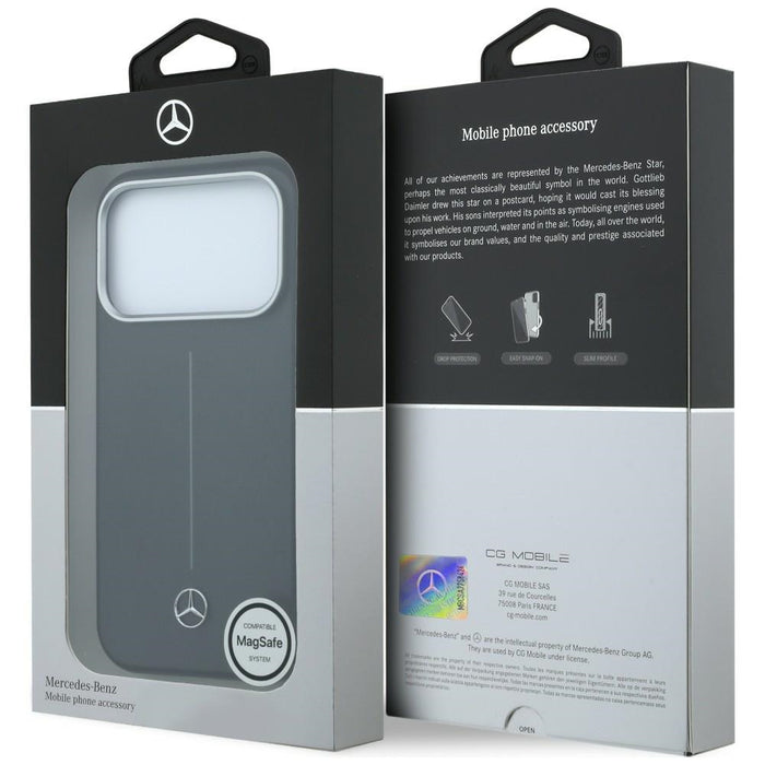 Mercedes Leather Semi Wrap Iconic Line MagSafe Case for iPhone 17 Pro - Black