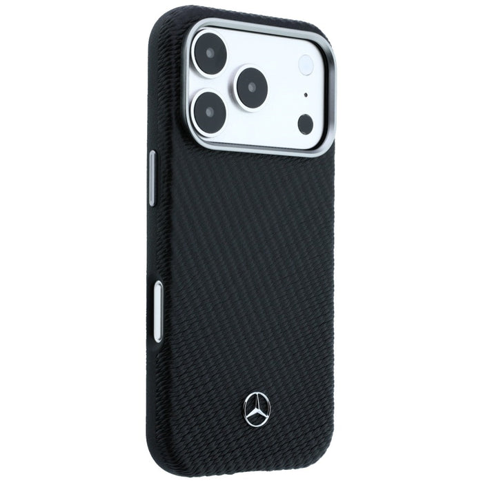 Mercedes Leather Semi Wrap Wood Effect MagSafe Case for iPhone 17 Pro - Black