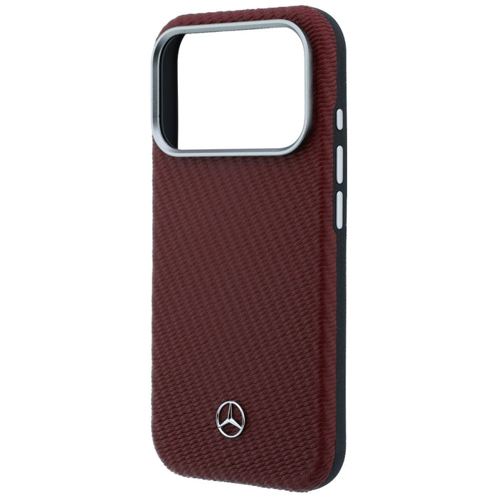 Mercedes Leather Semi Wrap Wood Effect MagSafe Case for iPhone 17 Pro - Red