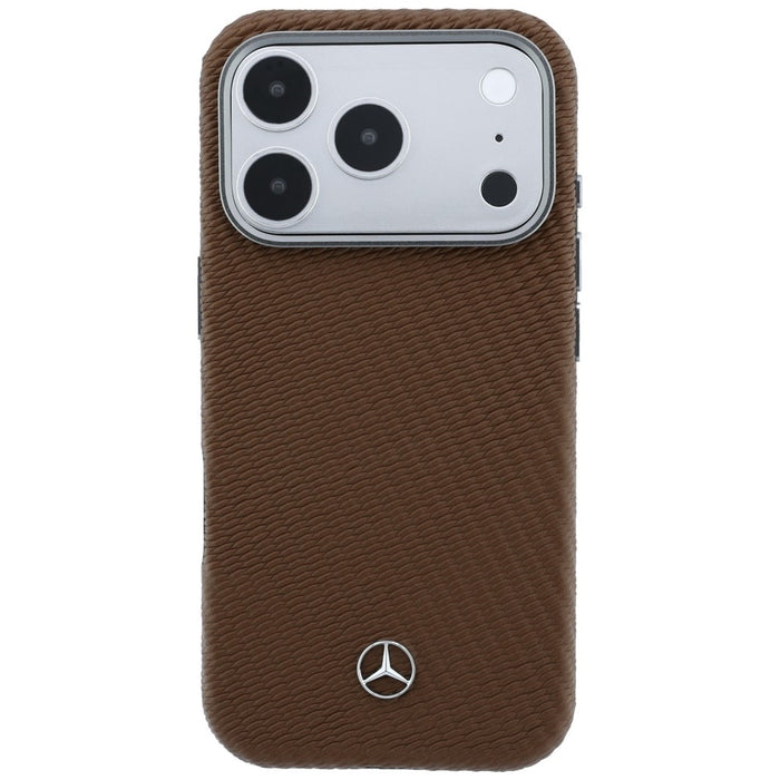 Mercedes Leather Semi Wrap Wood Effect MagSafe Case for iPhone 17 Pro Max - Brown