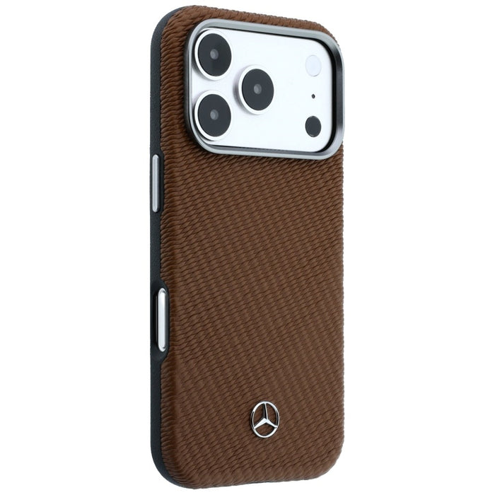 Mercedes Leather Semi Wrap Wood Effect MagSafe Case for iPhone 17 Pro Max - Brown