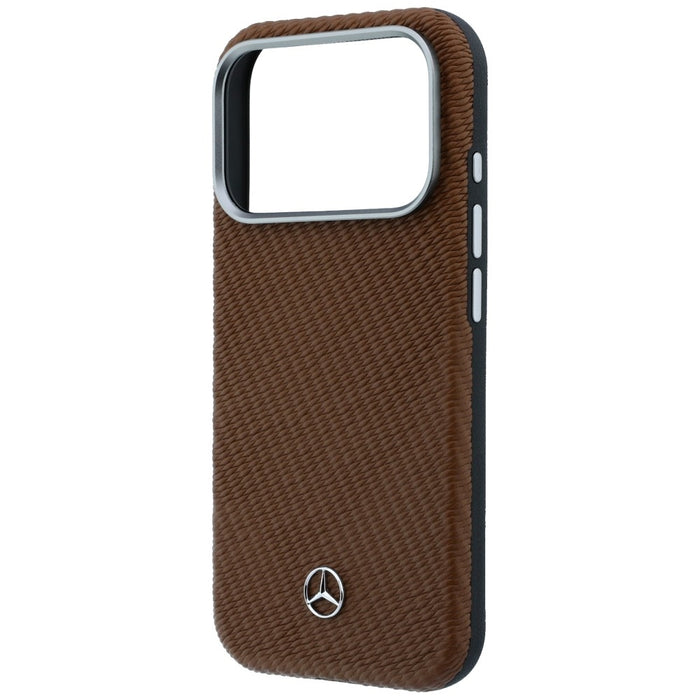 Mercedes Leather Semi Wrap Wood Effect MagSafe Case for iPhone 17 Pro Max - Brown