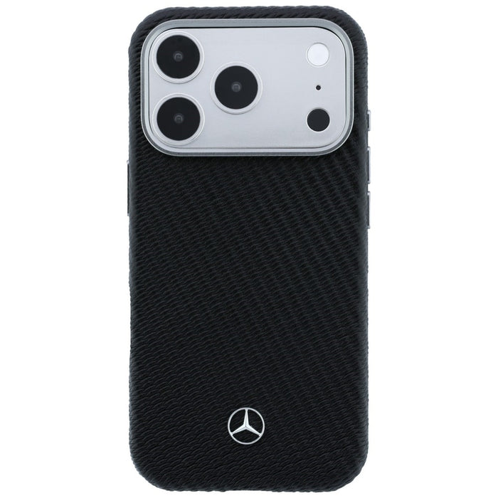 Mercedes Leather Semi Wrap Wood Effect MagSafe Case for iPhone 17 Pro Max - Black