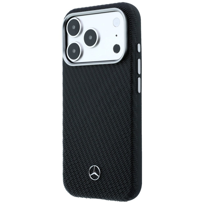 Mercedes Leather Semi Wrap Wood Effect MagSafe Case for iPhone 17 Pro Max - Black