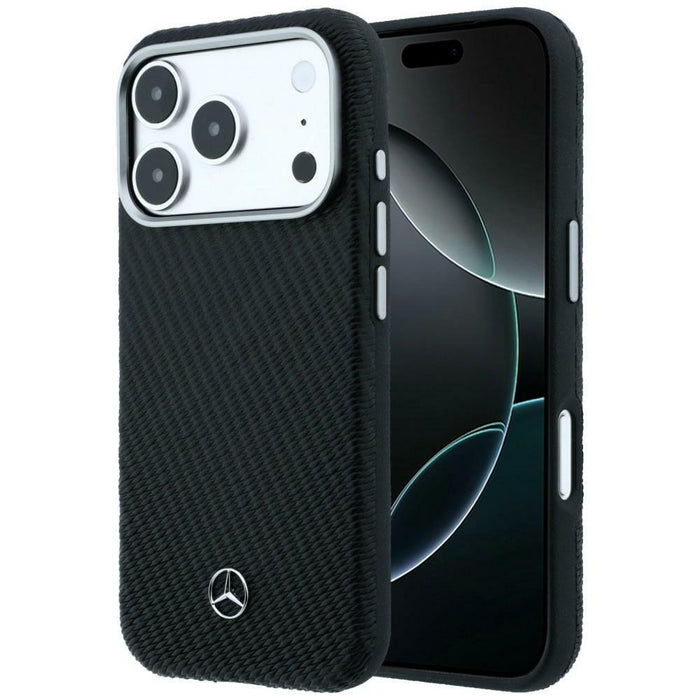 Mercedes Leather Semi Wrap Wood Effect MagSafe Case for iPhone 17 Pro Max - Black