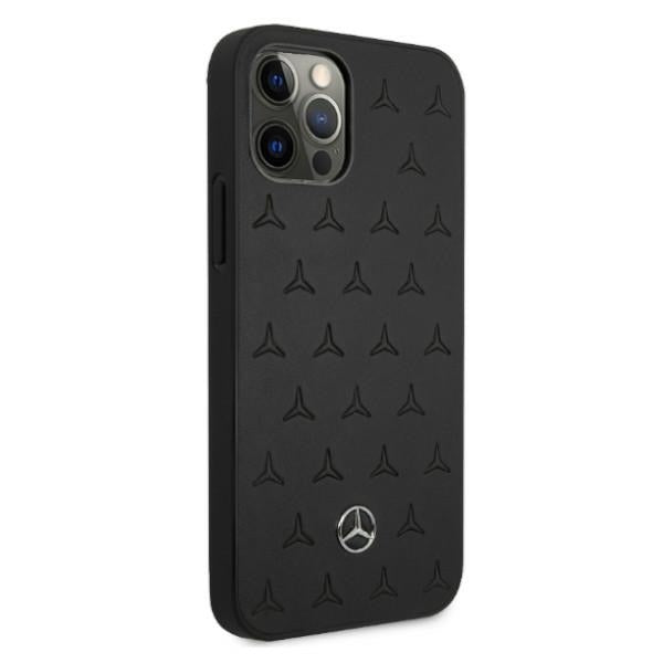 Mercedes Leather Stars Pattern Case for iPhone 12 Pro Max - Black