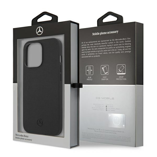 Mercedes Leather Meshed Metal Logo Case for iPhone 13 Pro / iPhone 13 - Black