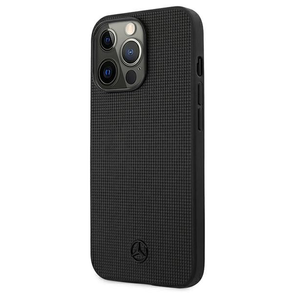 Mercedes Leather Meshed Metal Logo Case for iPhone 13 Pro / iPhone 13 - Black