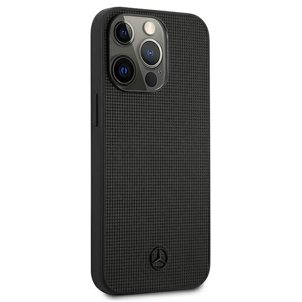Mercedes Leather Meshed Metal Logo Case for iPhone 13 Pro / iPhone 13 - Black