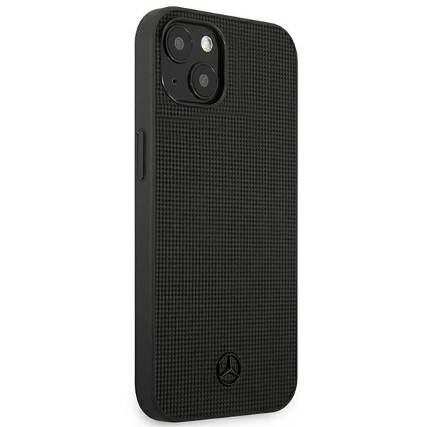 Mercedes Leather Meshed Metal Logo Case for iPhone 13 - Black