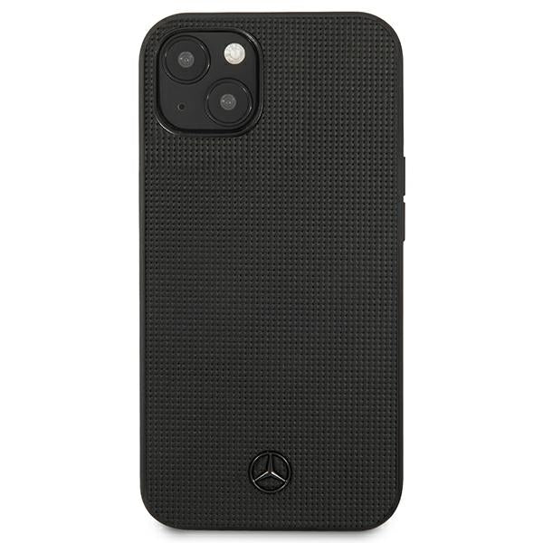 Mercedes Leather Meshed Metal Logo Case for iPhone 13 - Black