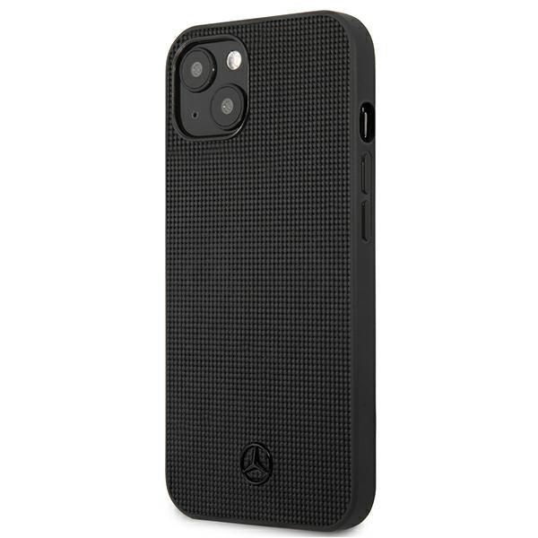 Mercedes Leather Meshed Metal Logo Case for iPhone 13 - Black
