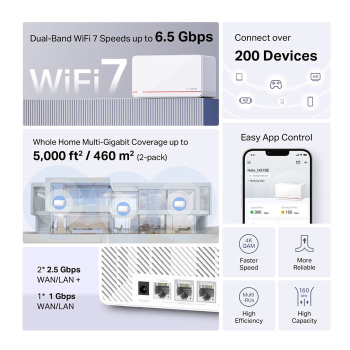MESH SYSTEM MERCUSYS Halo H37BE 2-pack Dual-band, WI-FI 7, Gigabit