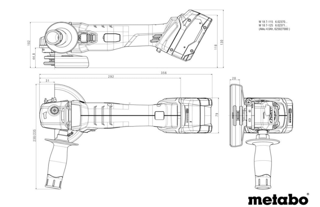 CORDLESS ANGLE GRINDER METABO W187W 187-125 SOLO