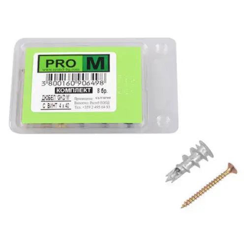 METAL DOWEL FOR PLASTERBOARD WITH SCREW 8 PCS PRO M GKD M - Комплекти дюбели и винтове<<<Дюбели<<<Инструменти и