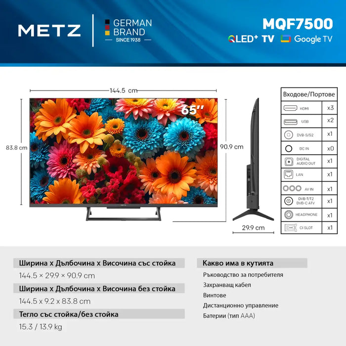 METZ TV 65’’ 65MQF7500Z QLED+ 4K Google TV 120Hz - Телевизори<<<TV Видео и аксесоари<<<ValiAPI&&&Телевизори<<<TV Аудио