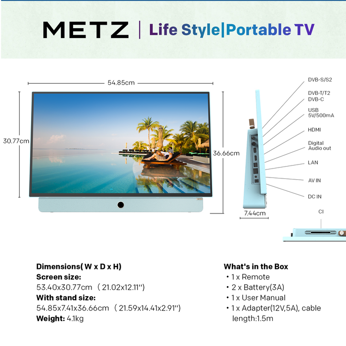 METZ Portable TV 24MPE7000Y 24" LED FHD(1920x1080) GoogleTV, HDR10, blue