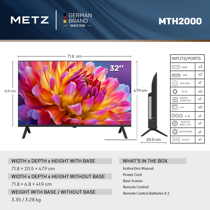 METZ TV 32" DLED HD Ready 1366x768, 2x8W
