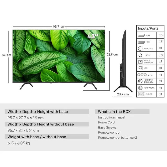 METZ TV 43" 43MUF7000Z UHD LED SMART TV, 4K, Google TV, Class F