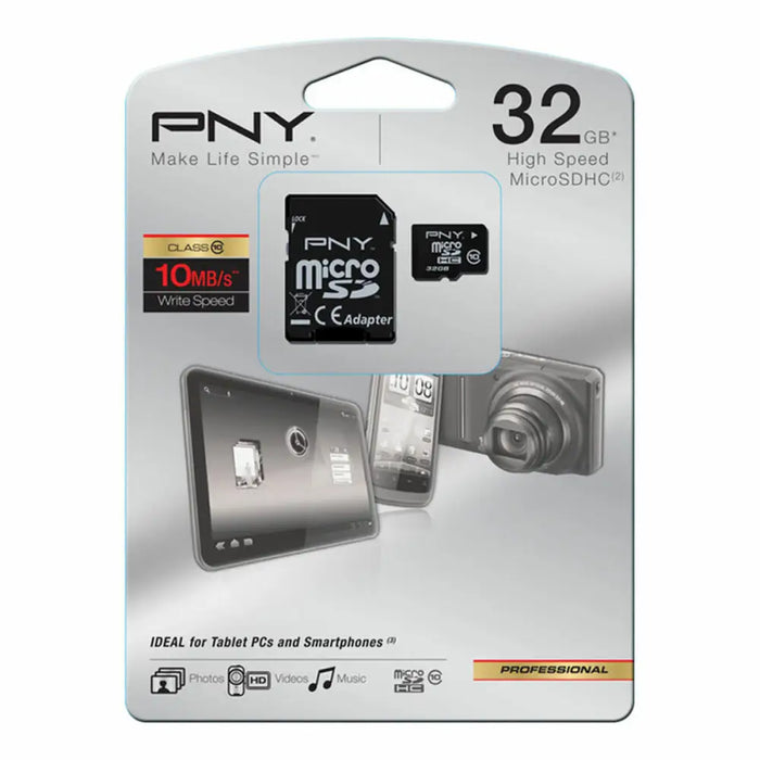 Micro SD Memory Card with Adaptor PNY SDU32GBHC10HP-EF Class 10 32 GB - Компютър Мрежи и компоненти<<<Компютри|